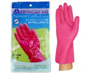 Livingstone Rubber Gloves, Cotton Lined, Medium, Pair