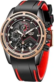 [LIGE] Men's Watch Fashion Waterproof Silica Gel Chronograph Luxury Business Analog Quartz Watches Classic Black Belt Date Calendar Watch