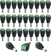 QitinDasen 30pcs Premium 5.5 x 2.1 mm DC Plug Connector, 2-Pin Male Plug, 12 V / 24 V DC Power Adapter Terminal Block, for CCTV Camera LED Strip Light