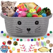 Zopeal 58 Pcs Cat Storage Basket Gift Toys Set, Colorful Flashing Balls Pet B