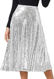 [Allegra K] Women's Sequin Sparkly High Waist Glitter Cocktail Party Midi Skirt