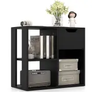 3-Cube Bookcase 2-tier Wooden Storage Shelf with Pull-out Drawer-Black - Color: