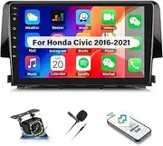 UNITOPSCI 1G+32G Android Car Radio for Honda Civic 2016-2021, 9” IPS Touchscreen Wireless MirrorLink Car Stereo, Bluetooth/GPS Navigation, WiFi/FM/RDS, Backup Camera/SWC/MIC