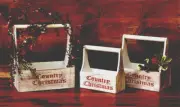 3 rustic Country Christmas Wood Bins with Handles - SALE