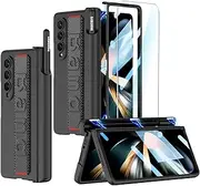 [SOUTEM] for Samsung Galaxy Z Fold 4 Case with Wrist Strap & Screen Protector & S Pen Slot,Magnetic Hinge Protective Bumper Case Ultra Slim Shockproof Anti-Scratch for Samsung Z Fold 4 5G(Black)