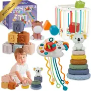 Montessori Baby Toys, Shape Sorter Bin, Stacking Blocks, Sensory Toy for Infants