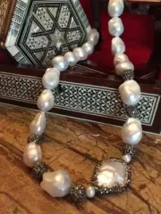 Baroque Pearl Necklace with Double-sided Focal Point & Swarovski Crystal Accents