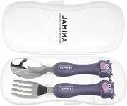 Toddmomy 1 Set Cartoon Fork Spoon Cutlery Baby Tableware Silicone Utensils Child Fork Spoon Stainless Steel Silverware Baby Kit Animal Styled Fork Spoon Purple Modeling Pp Baby Fork Toddler
