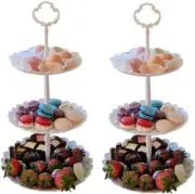 Set of 2 Pieces 3 Tier Dessert Stand Fruit Plate Cupcake Plastic White Cup Cakes