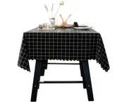 140X140CM Black Checkered Printed PVC Tablecloth Pastoral Style Hotel Table Cloth Oil-proof Waterproof and Anti-scalding
