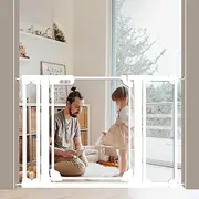 ALLAIBB Clear Acrylic Baby Gate for Stairs, Adjustable 75 to 120cm Safety Auto Close Dog Gates Indoor, Hallways, Kitchen, White Modern Design Pet Gate for Doorways and Home Security