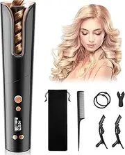 VCKHRRY Automatic Curling Iron Curler Wireless Curls Hair Curler LCD Display Negative Ion Hair Care 4 Temperatures 6 Timer 9600 mAh Battery USB Port Portable