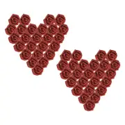 50Pcs Glitter Roses, Foam Artificial Flowers Roses Heads with Stem, Red