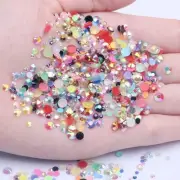Mixed 1000pcs AB Resin Nail Stones - 2-6mm Mix Color 3D Non Hotfix Diamonds DIY