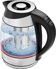 [Chefman] Electric Kettle with Temperature Control & 5 Presets, 1.8 Litre, Removable Tea Infuser, LED Indicator Lights, Cordless Glass Tea Kettle & Hot Water Boiler, BPA Free, 2200W, Stainless Steel