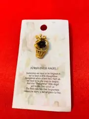 A FLOWER IN A BASKET FORGIVENESS ANGEL PIN WITH A MESSAGE THE CAT'S MEOW