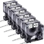 Freshworld 6-Pack Replacement for Dymo D1 Label Tape 45013 S0720530 Refill, Black on White,1/2 Inch (12mm) x 23 Ft(7m),Labeling Tape for Dymo LabelManager PnP 160 210D 260P 280 360D 420P Label Maker