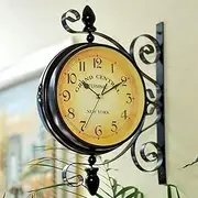 Vintage Double Sided Clock, Industrial Wall Clock for Outdoor Garden Decorative, 360 Degree Rotate Wall Clock, Train Station Clocks with Antique Iron Casing Design for Indoor/Outdoor Home