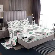 Koala Queen Size Bed Sheets Set, Cute Koala Sheets with Deep Pocket Fitted Sheet for Kids Toddler Botanical Plant Bedding Set Microfiber Bed Set