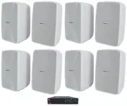 JBL CSA 280Z Commercial Amplifier+(8) Indoor/Outdoor White Swivel Wall Speakers