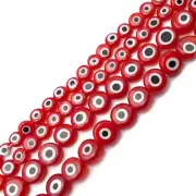 Red Evil Eye Glass Coin Discs Beads Size 6mm 8mm 10mm 15.5" Strand