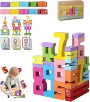 Wooden Number Building Blocks, Math-Inspired Wooden Number Building Blocks for 3+ Years Old Kids, Math Learning Toys for Kids Digital Educational Counting Toys (20pcs)