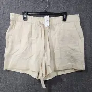 Loft Shorts Women Size L Beige Linen Blend Palm Trees All Over Print New
