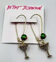 Betsey Johnson Rare Rhinestone Party Martini Olive Dangle Earrings New