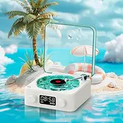 Waves Vinyl Player - Vintage Record Player With Bluetooth Speaker, Ambient Light, and Portable Design (Blue)