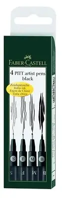 Faber-Castell Pitt Artist Pens - Black India Ink - Acid Free - Archival - 4 Pens