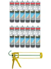 Soudal Pool Fix Adhesive Sealant Crystal Clear 290ml 12 Pack + Gun Kit