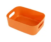 Storage Container Smooth Surface Handle Design Solid Color Versatile Plastic Storage Bin for Bedroom-Orange