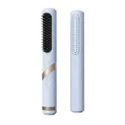 Dzs Au Blue Portable Usb Rechargeable Cold Wind Ionic Hair Straightening Brush Multi Functional Straightener Curler Lightweight Travel Friendly Straig