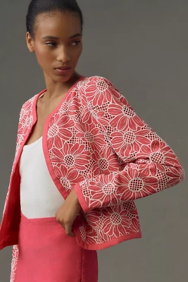 NWT NEW Anthropologie DOLAN Pink & White Linen Cutwork Jacket Size Small