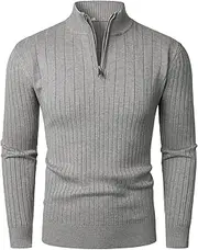 [HOOD CREW] Men’s Jumper Stand Up Collar Jumper 1/4 Zip Neck Pullover Slim Fit Casual Sweater