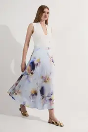 Spring Floral Silk Cotton Woven Prom Skirt