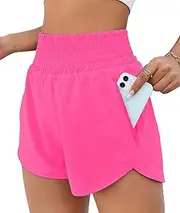 [Oheyeseker] Women's Running Shorts High Waisted Athletic Shorts Sporty Workout Shorts Zip Pocket Quick Dry Women's Athletic Shorts