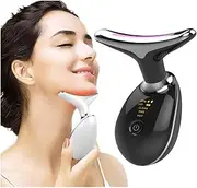 Micro-Glow Portable Handset, Neck Face Firming Wrinkle Removal Tool, Double Chin Reducer Vibration Massager with 3 Color Modes (Black)