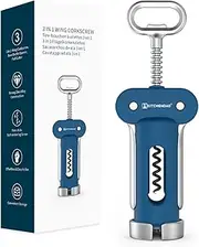 KITCHENDAO Luxury 3 in 1 Wine Opener with Foil Cutter, Beer Bottle Opener, Sturdy Zinc Alloy Wing Corkscrew with Self-Centering Non-Stick Sharp Screw, Easy to Remove Cork, Manual Corkscrew (Blue)