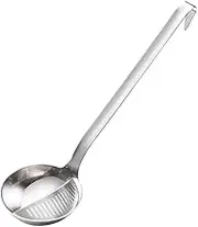 TOYZFRIENDY Stainless Steel Soup Filter Ladle with Hook Design Ergonomic Oil Separator Spoon for Hot Pot and Cooking and Safe Kitchen Tool Space Saving Design