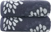 Pidada Hand Towels Set of 2 Hydrangea Floral Pattern 100% Cotton Absorbent Soft Towel for Bathroom (Denim Blue)