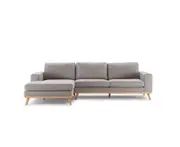 Hofni L Shape Three Seater Sofa/Linen Upholstery/Plywood Frame/Wood Legs/280cm - Left Chaise, Without Headrest