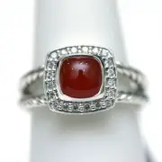 David Yurman Albion 7mm Carnelian Pave Diamond Split Shank Ring Silver 7.25