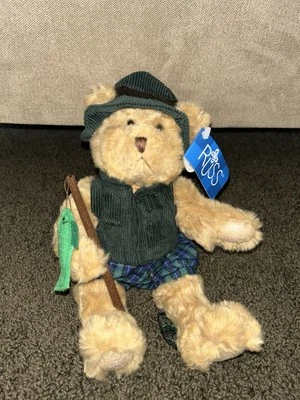 RUSS 'Montana' Timeless Teddies Fishing Teddy Bear Corduroy Vest NWT NOS Plush
