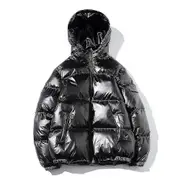 Down Jacket Men's Full Zip Thick Hooded Cotton Winter Warm Jacket Black L