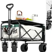 Advwin Collapsible Folding Wagon w/Foldable Table Board, Portable Camping Beach Wagon, All Terrain Wheels, Adjustable Handle for Sports, Shopping