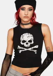 [Minga] Skull Crossbone Black Vest Top