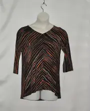 Bob Mackie Painterly Stripe V-Neck Top with Hi-Low Hem Size S Natural Multi