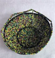 African Hand Woven, Crafted With Wire, Seed Glass Beads / Basket / Bowl