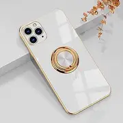 aowner Compatible with iPhone 11 Pro Max Ring Holder Case Shiny Plating Rose Gold Edge 360 Degree Rotation Kickstand for Women Girls Slim Soft Flexible TPU Protective Cover Case, 6.5 Inch